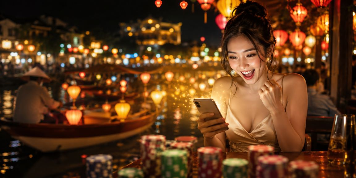 Người dùng truy cập casino mobile tại chợ đêm Huế